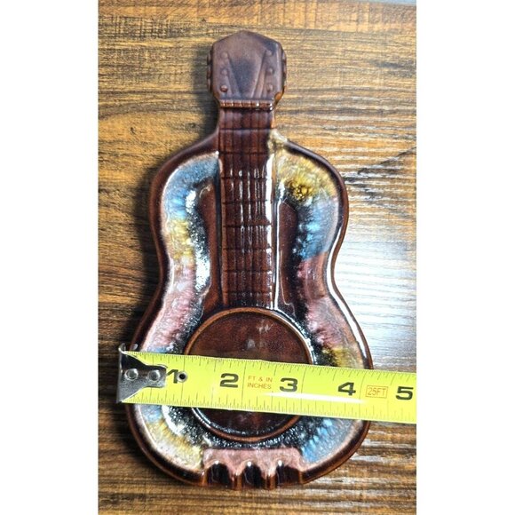 Vintage Ceramic Guitar-Shaped Ashtray In Multicolor Glaze Finish Made in Japan - Picture 8 of 8